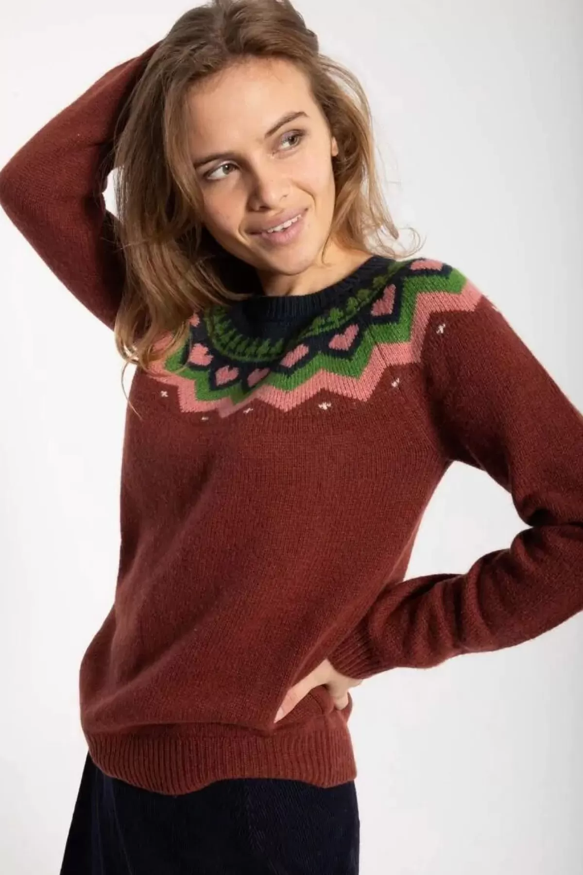 Danefæ Strickwaren>Dananne Wool Sweater Red Wine/Old Rose/Fall Jungle