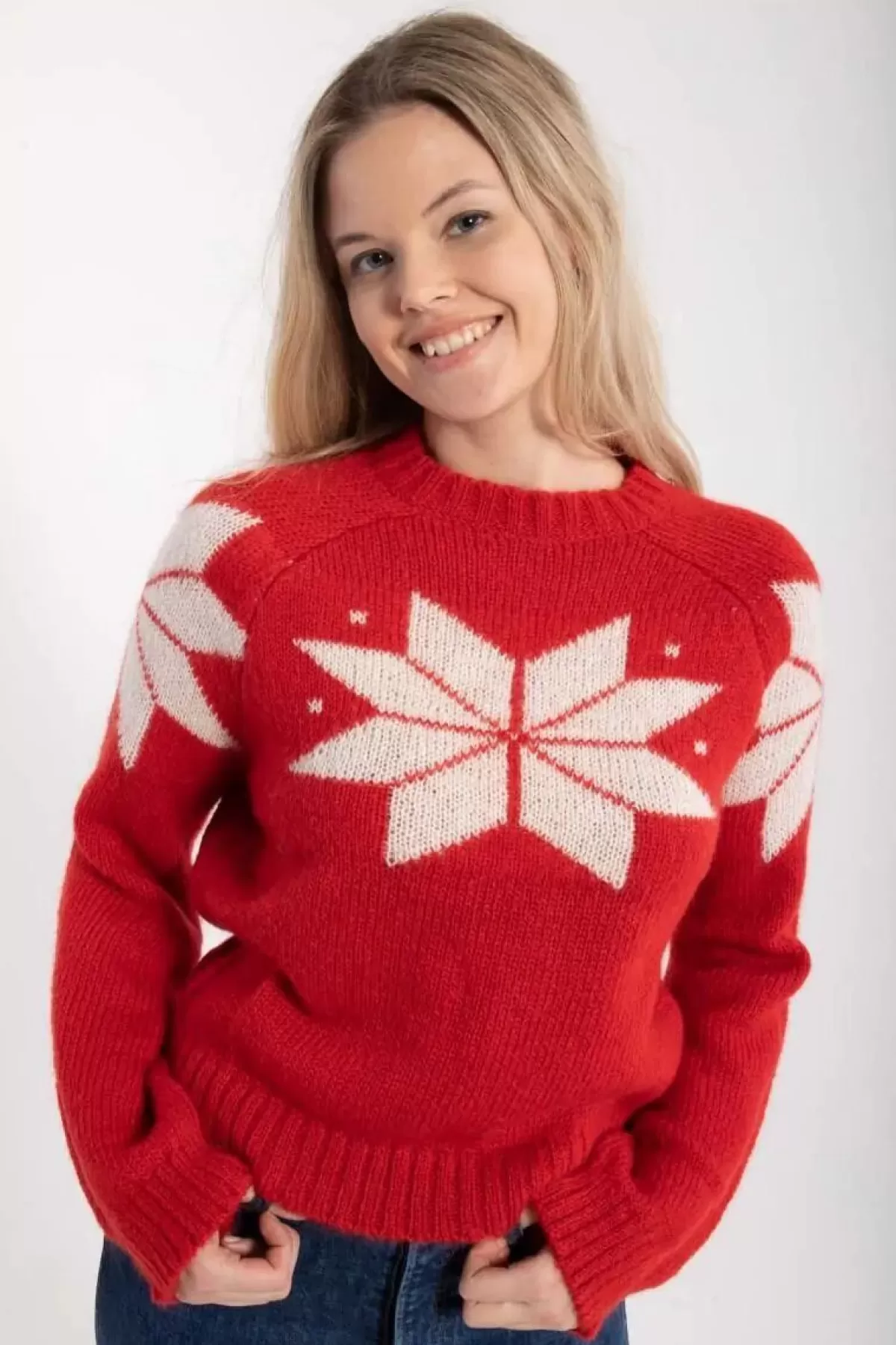 Danefæ Strickwaren>Danefantastic Flakes Wool Sweater Red/Chalk