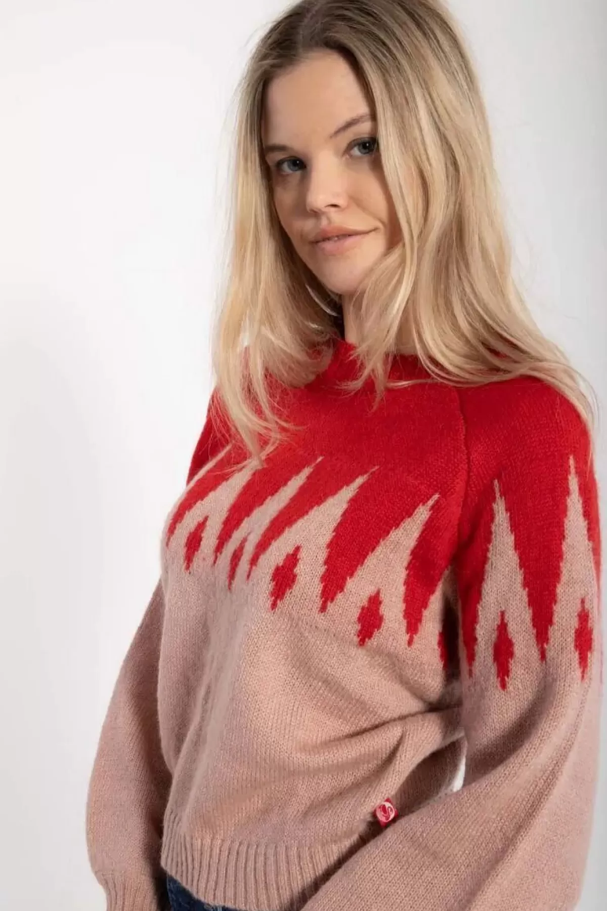 Danefæ Strickwaren>Danefantastic Icicles Wool Sweater Red/Powder Rose