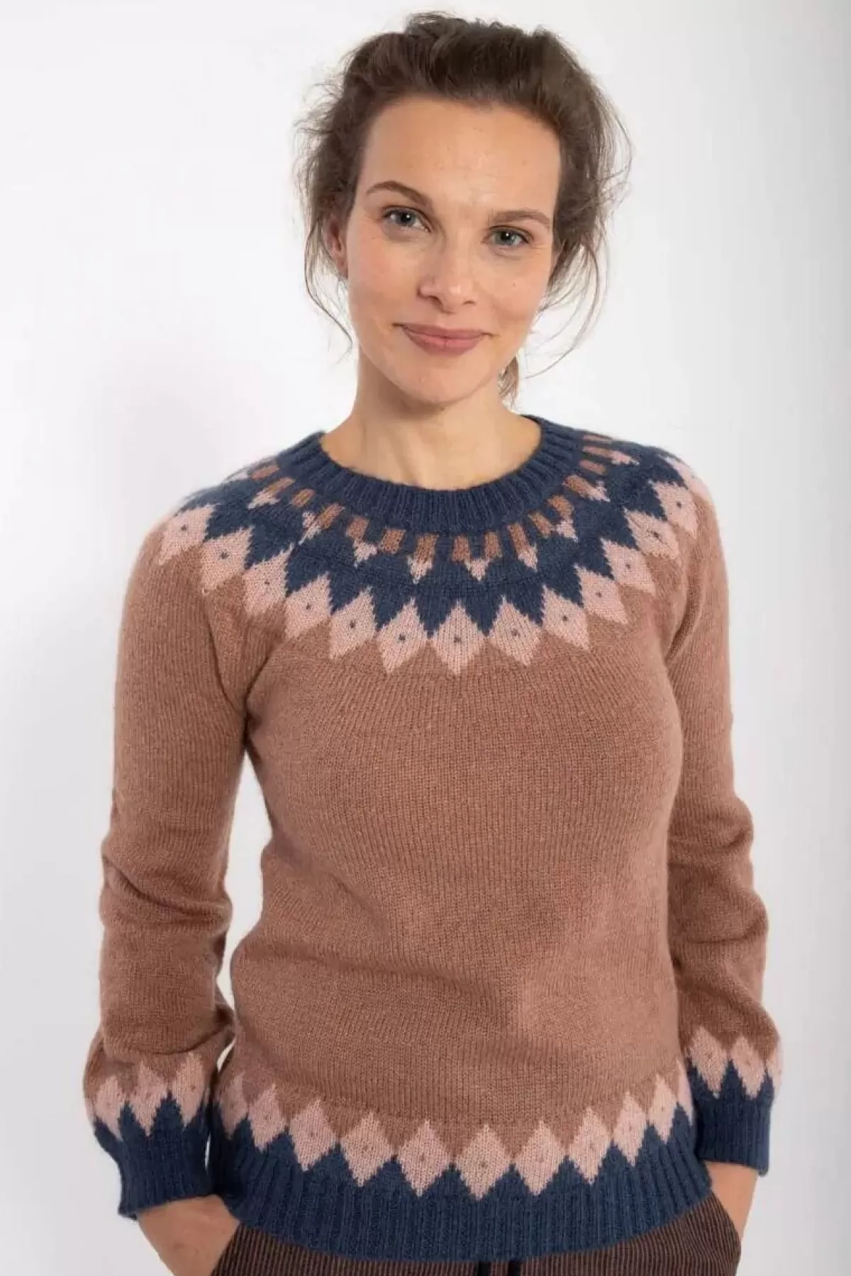 Danefæ Strickwaren>Danehot Stove Mohair Sweater Beige Rose/Powder Rose/Marine