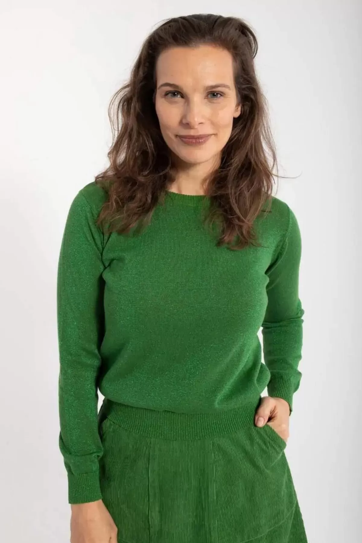 Danefæ Strickwaren>Danepearly Glitter Sweater Fall Jungle W. Green Glitter