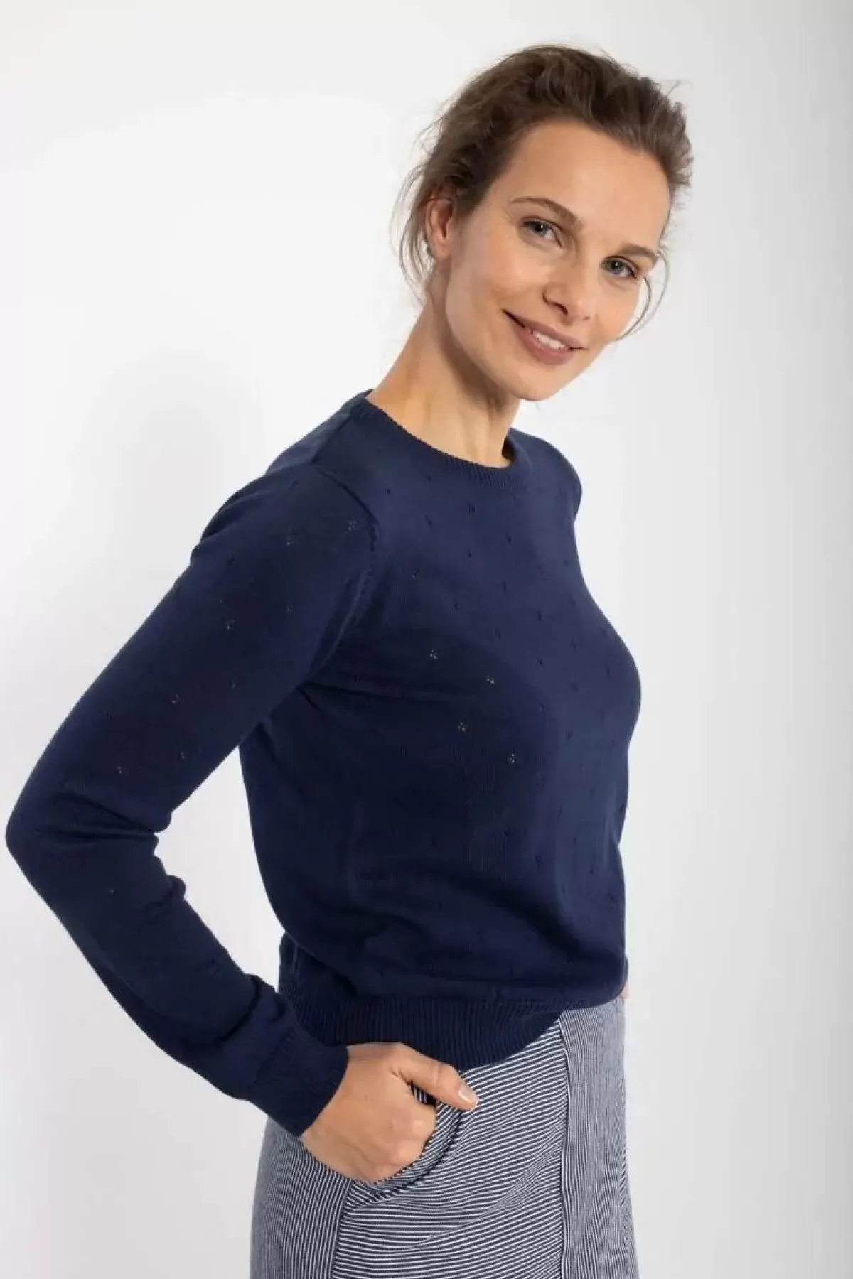 Danefæ Strickwaren>Danepearly Hole Knit Sweater Dk Navy