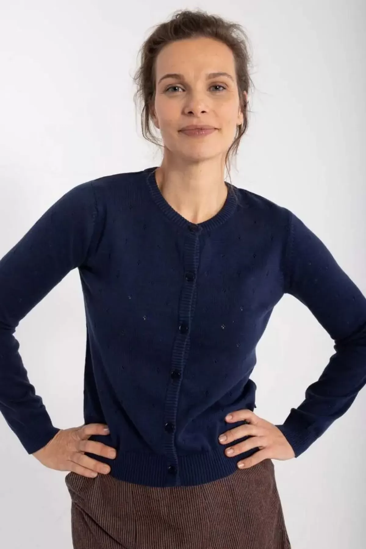 Danefæ Cardigan>Danesaga Hole Knit Cardigan Dk Navy