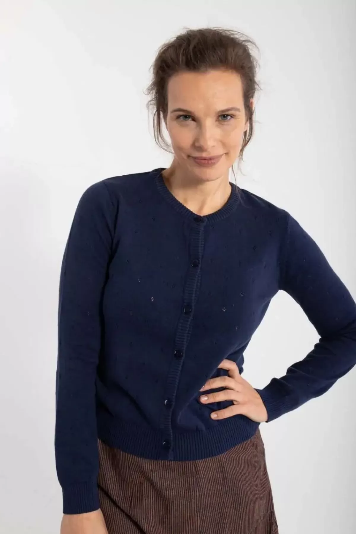 Danefæ Cardigan>Danesaga Hole Knit Cardigan Dk Navy