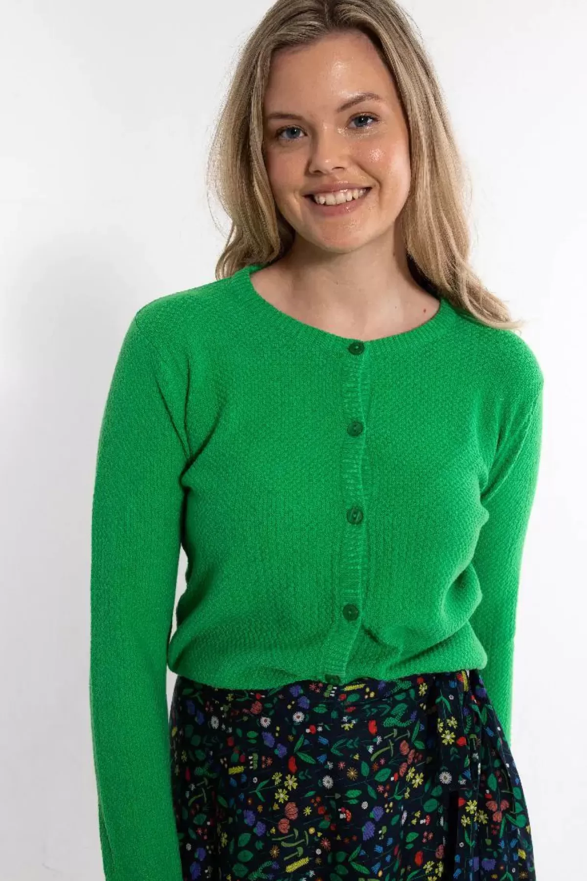 Danefæ Cardigan>Danesaga Pearl Knit Cardigan Green