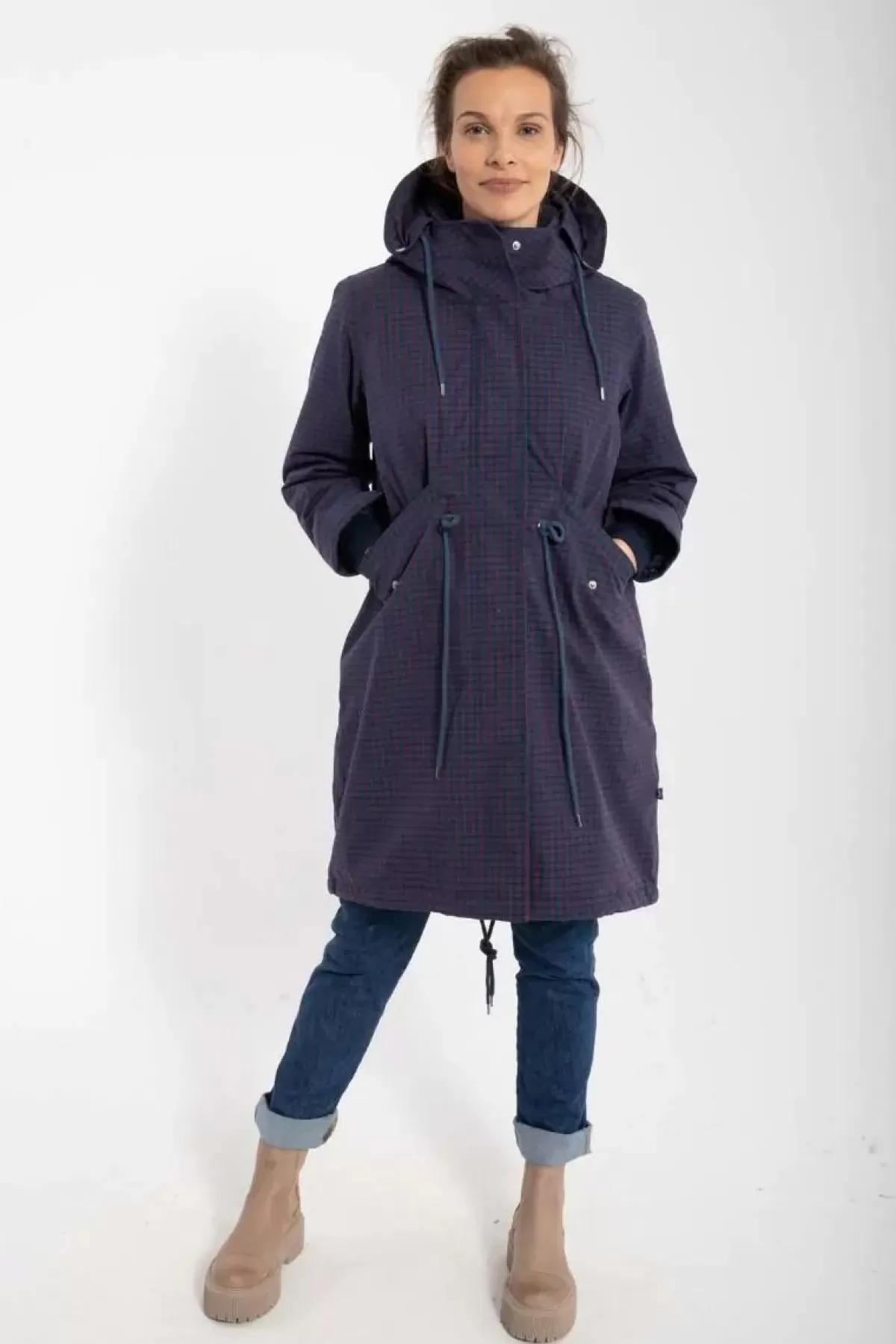 Danefæ Winterjacken>Danesvaneke Plaid Winter Parka Marine/Black/Redwine