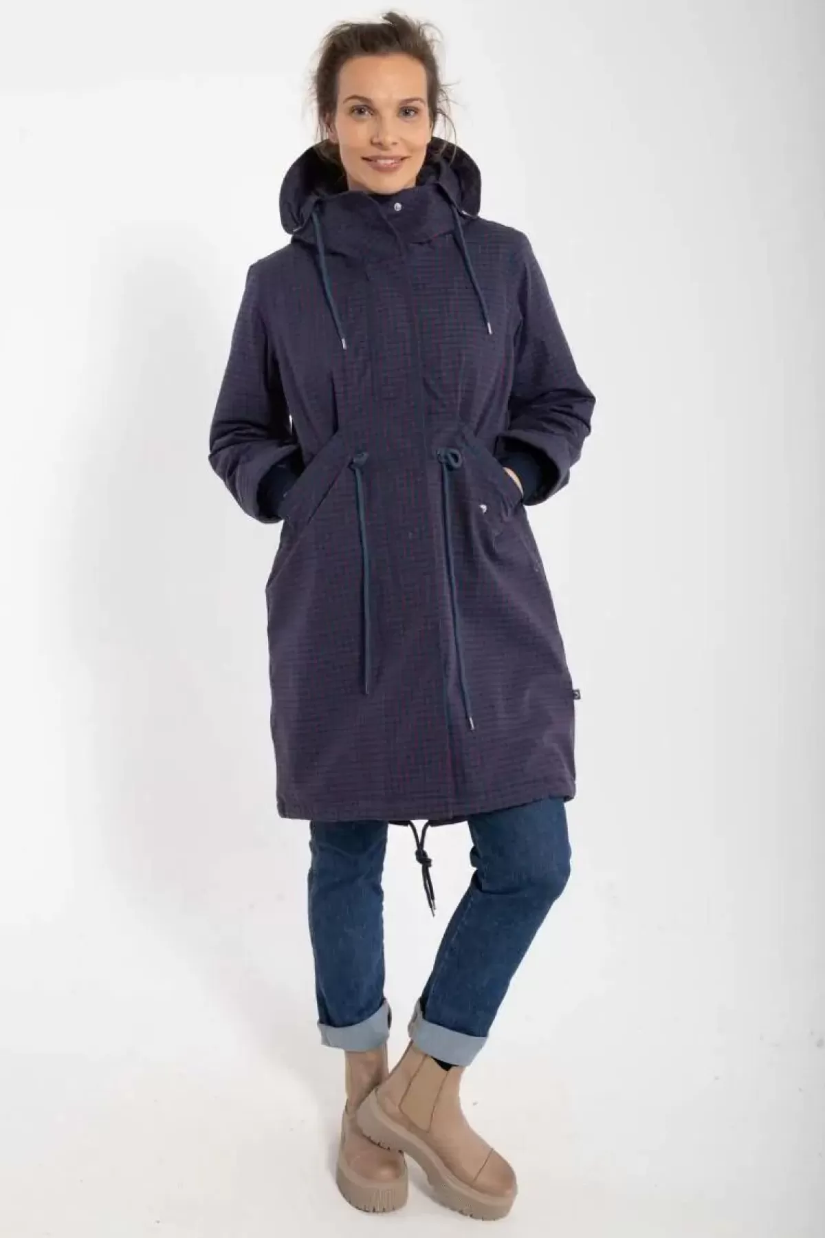 Danefæ Winterjacken>Danesvaneke Plaid Winter Parka Marine/Black/Redwine