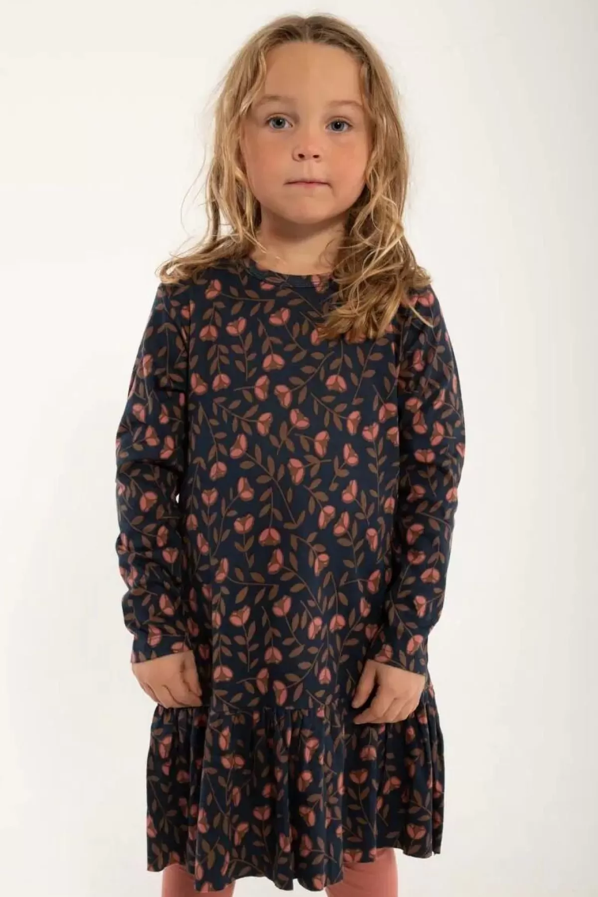 Sale Organic - Daneseahorse Dress Dk Navy/Brown Beige Fleurie Kinder Kleider