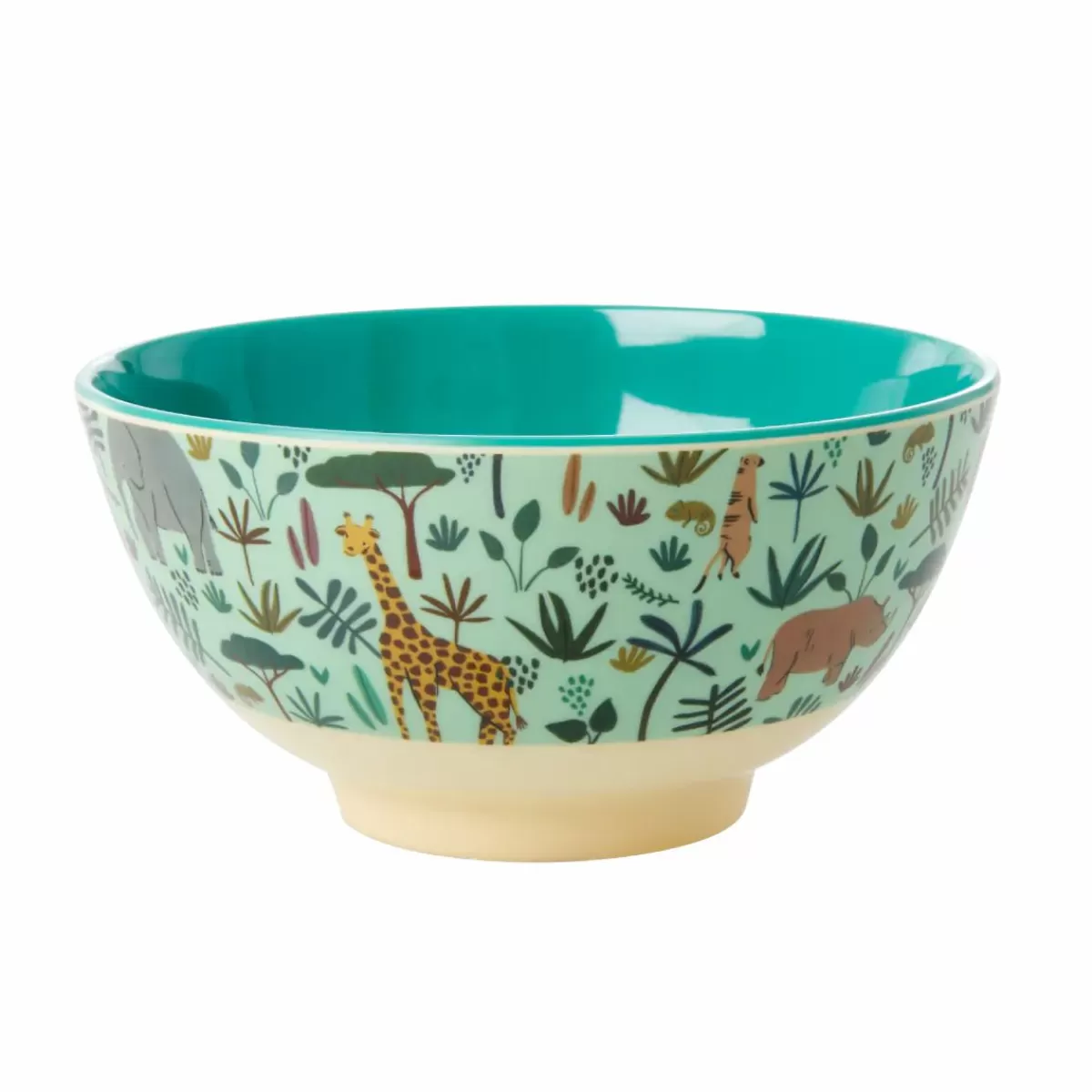 New Rice Melamine Skal - Medium Green Jungle Animals Baby Essenszeit